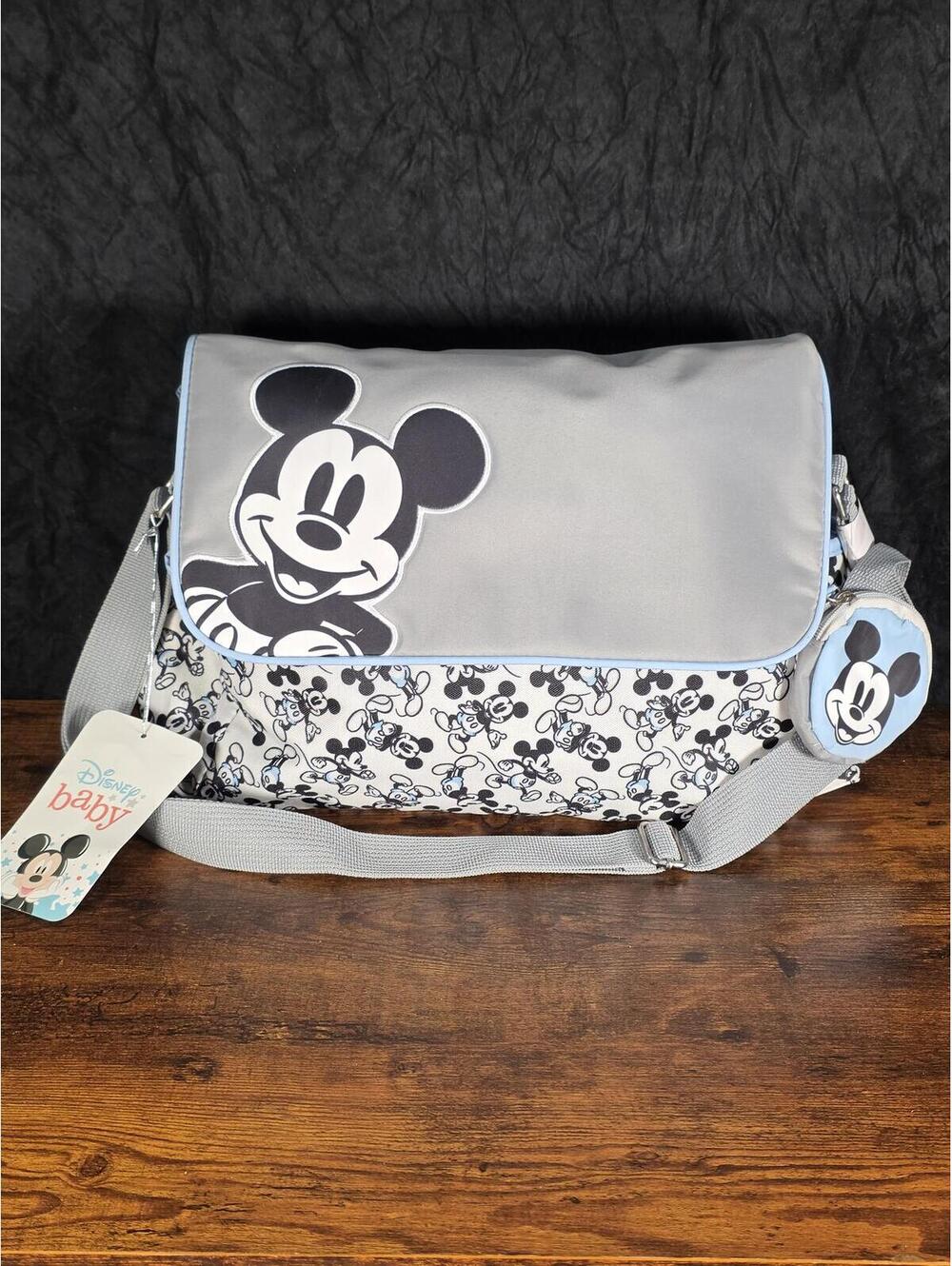 Disney Mickey Mouse Diaper Bag, Gray & Baby Blue, Changing Pad & Pacifier Holder